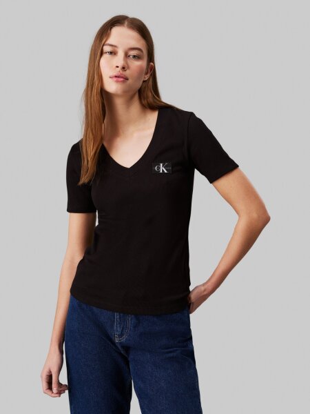 WOVEN LABEL RIB V-NECK TEE