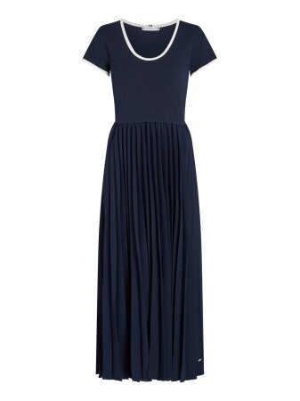 CONTRAST SOFT V-NK PLEAT DRESS